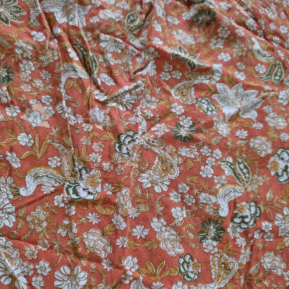Democracy Orange Floral Flutter Sleeve Peasant Blouse Top Size S - Picture 3 of 8